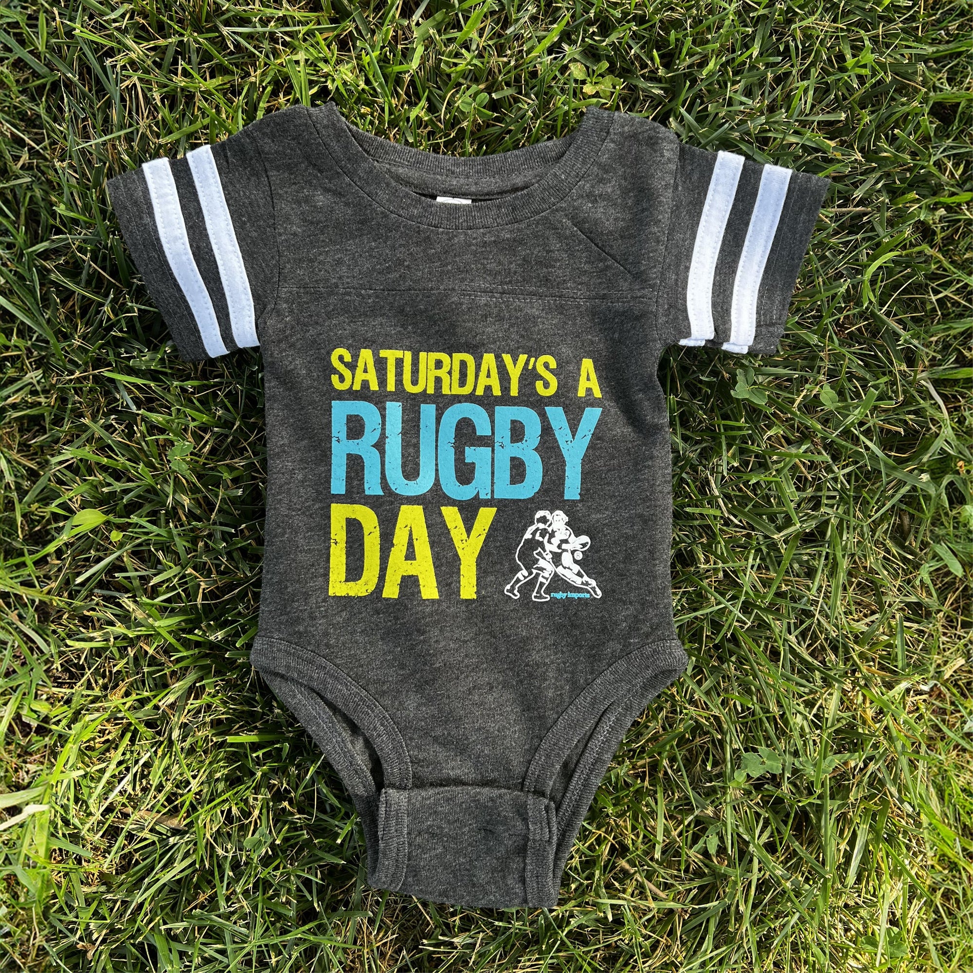 Rugby Imports Saturday Rugby Retro Stripe Baby Onesie